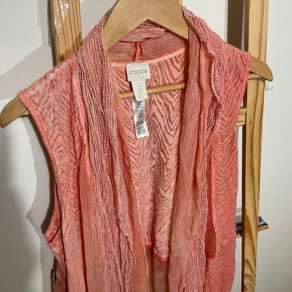 Chico’s Open front Sheer Sleeveless Cardigan Top size 2 peach color - Picture 2 of 8